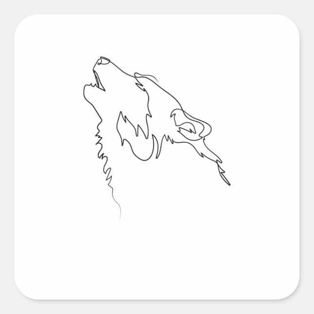 Adesivo Quadrado One Line Drawing Wolf Single Art (Frente)