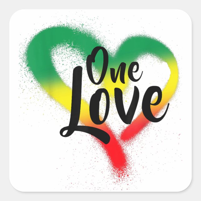 Adesivo Quadrado One Love One Heart Reggae Vibes (Frente)