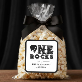 Adesivo Quadrado One Rocks Guitar Pick 1st Birthday Party