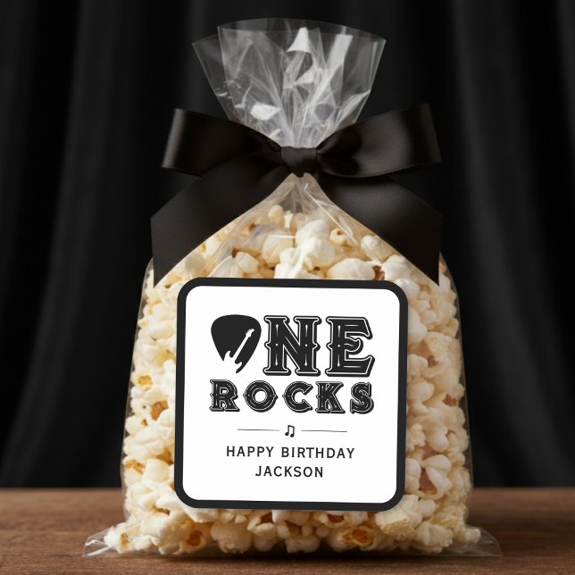 Adesivo Quadrado One Rocks Guitar Pick 1st Birthday Party (Criador carregado)