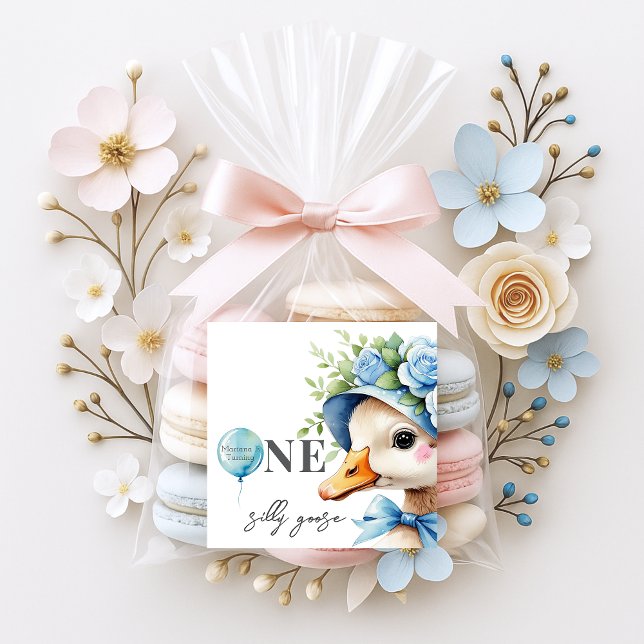 Adesivo Quadrado One Silly Goose Boy Birthday  (Criador carregado)