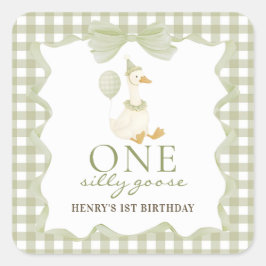 Adesivo Quadrado One Silly Goose Gingham 1st Birthday Sticker