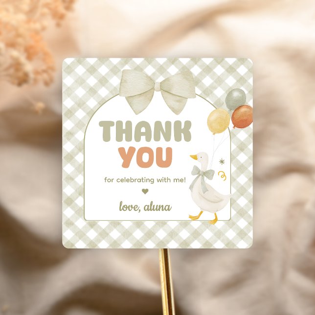 Adesivo Quadrado One Silly Goose Spring Birthday (One Silly Goose Birthday Party Sticker)