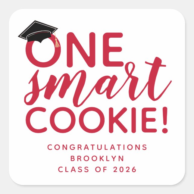 Adesivo Quadrado One Smart Cookie Graduation Red (Frente)