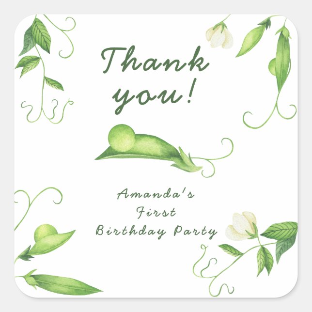 Adesivo Quadrado One Sweet Pea First Birthday (Frente)