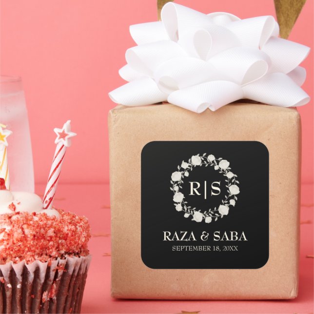 Adesivo Quadrado Onyx Grace Black and Ivory Wedding (Festa)