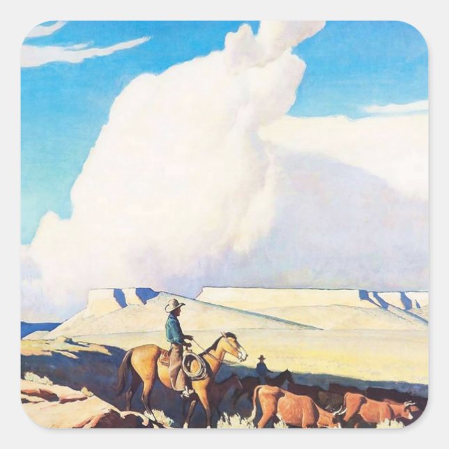 Adesivo Quadrado "Open Range" Western Art de Maynard Dixon (Frente)