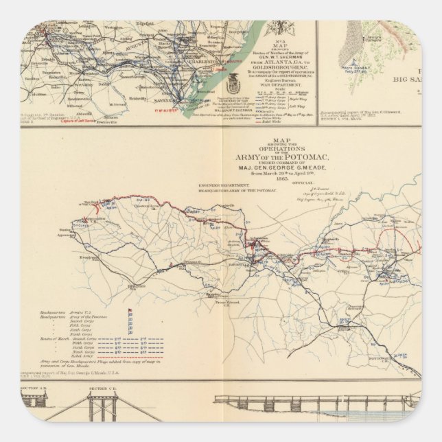 Adesivo Quadrado Operações do Exército Potomac (Frente)