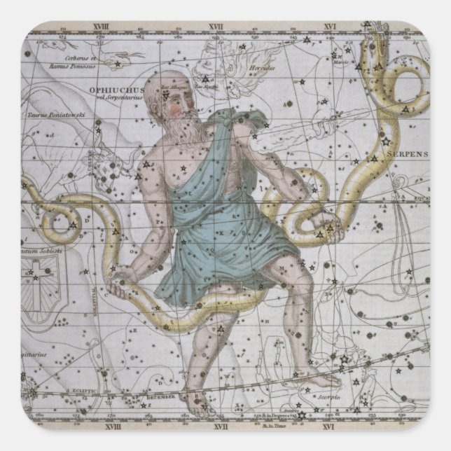Adesivo Quadrado Ophiuchus ou Serpentarius, de 'Um Atlas Celestial (Frente)