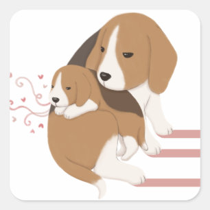 Adesivo Quadrado Óptica de Beagle Mãe e Bebê