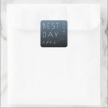 Adesivo Quadrado Optimistic Blue Typographic Wedding Sticker<br><div class="desc">This wedding sticker features a modern, minimalistic design with a gradient blue background transitioning from light to dark. The phrase "BEST DAY ever" is prominently displayed in bold sans-serif and elegant cursive fonts, creating a striking contrast that emphasizes celebration and joy. The layout is simple yet sophisticated, with ample negative...</div>