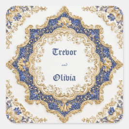Adesivo Quadrado Opulento Requinte Azul Royal Dourado Bodas de Casa