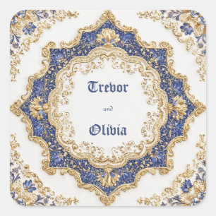 Adesivo Quadrado Opulento Royal Azul Dourado Barroco Estrela Explos