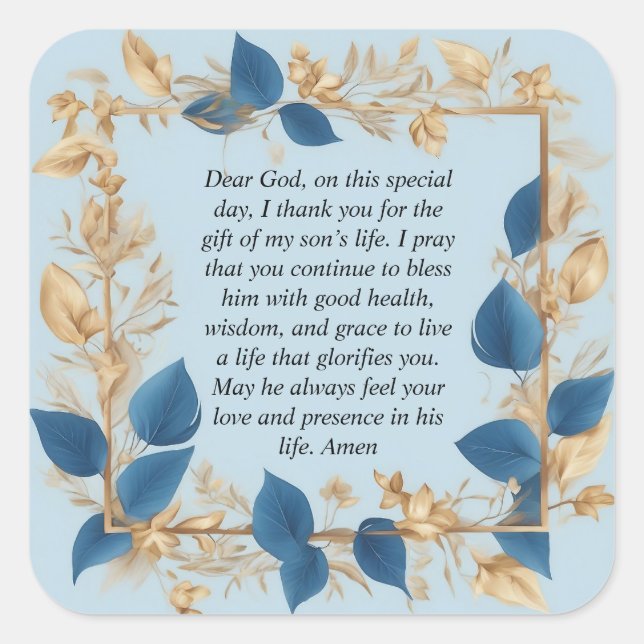 Adesivo Quadrado Oração de Mãe para o Filho (Frente)