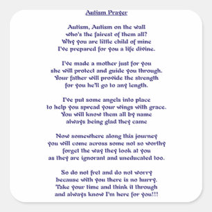 Adesivo Quadrado Oração do autismo