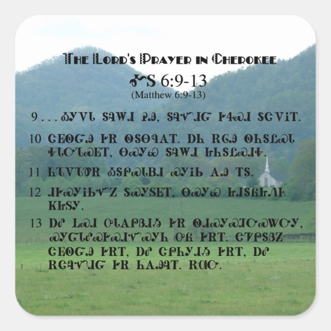 Adesivo Quadrado Oração do Senhor em Cherokee Sticker (Frente)