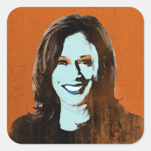 Adesivo Quadrado Orange and Blue Kamala Harris Pop Art