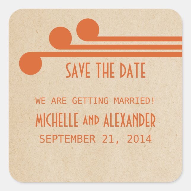 Adesivo Quadrado Orange Deco Chic Save the Date Stickers (Frente)