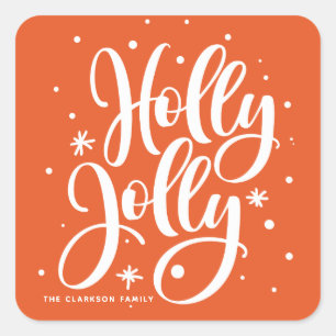 Adesivo Quadrado Orange Festive Holly Jolly Hand Lettered Holiday