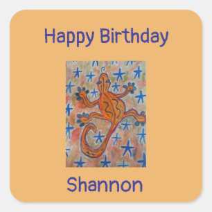 Adesivo Quadrado Orange Gecko Birthday
