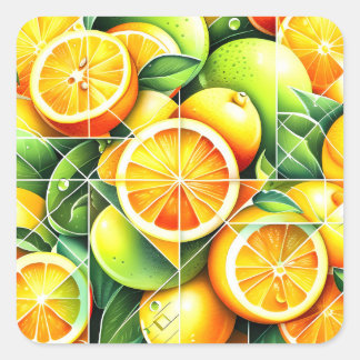 Adesivo Quadrado Orange Lemon Botanical Citrus Geometric