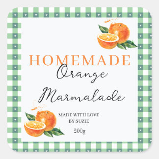 Adesivo Quadrado Orange Marmalade Jar Label Personalized Gingham 