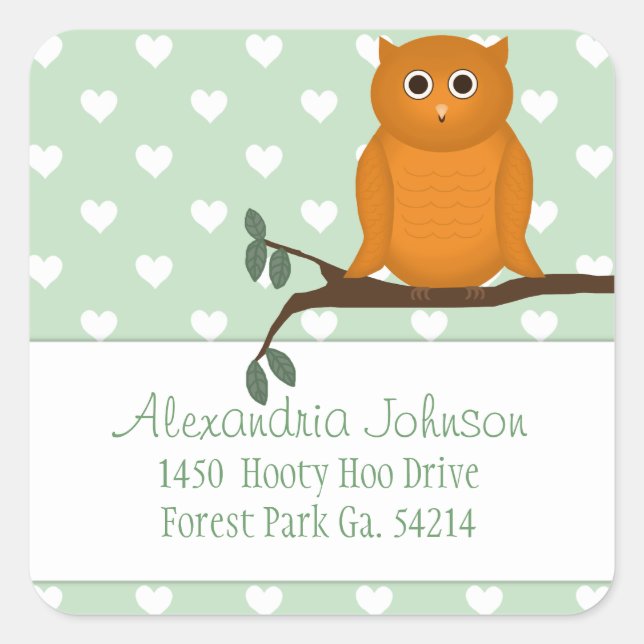 Adesivo Quadrado Orange Owl: Autocolantes de Endereço (Frente)