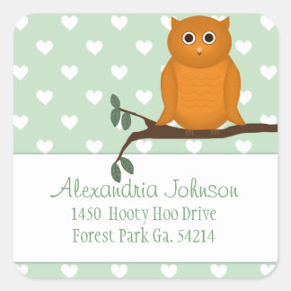 Adesivo Quadrado Orange Owl: Autocolantes de Endereço