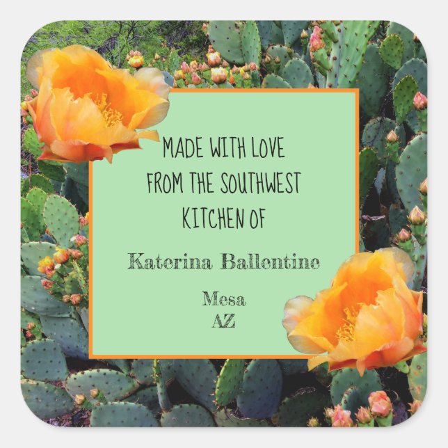 Adesivo Quadrado Orange Prickly Pear Cactus / "Da Cozinha de" (Frente)