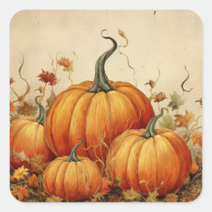 Adesivo Quadrado Orange Pumpkins Rustic Autumn