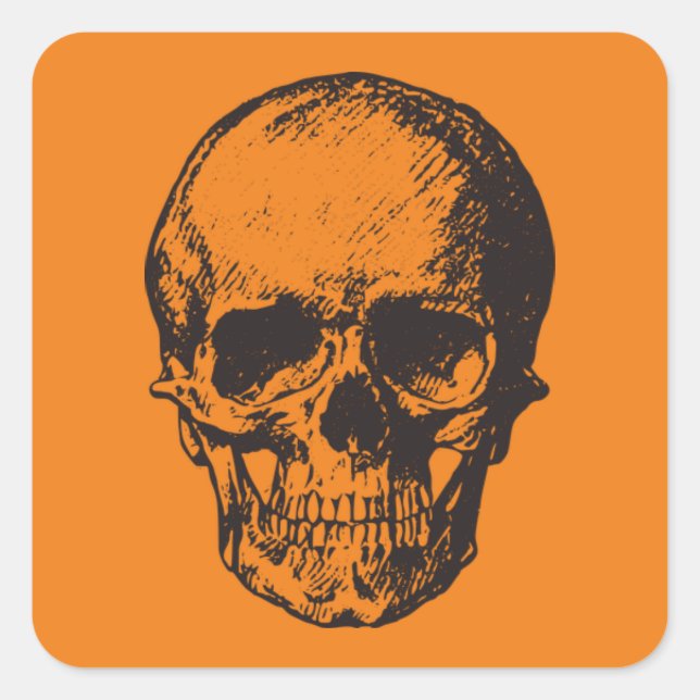 ADESIVO QUADRADO ORANGE SQUARE HALLOWEEN SKULL STICKER MÃO DESENHAD (Frente)