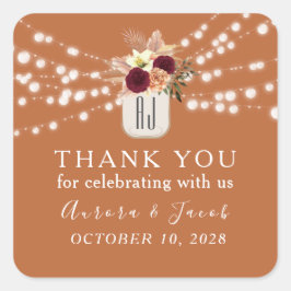 Adesivo Quadrado Orange String Lights Casamento Obrigado