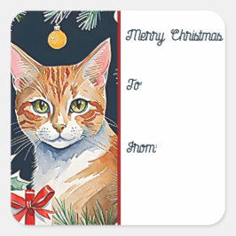 Adesivo Quadrado Orange Tabby Cat Meowy Christmas Gift Tag