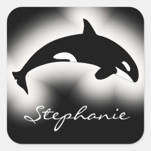 Adesivo Quadrado Orca Baleia Assassina Preta e Branca Nome Personal