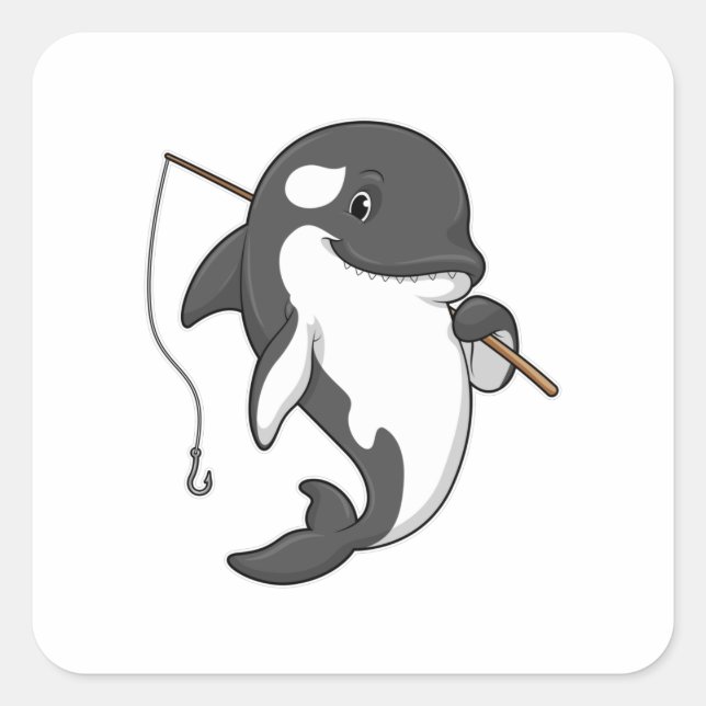 Adesivo Quadrado Orca como pescador com cana de pesca (Frente)