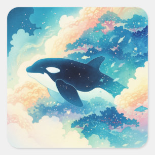 Adesivo Quadrado Orca Dançando nas Ondas