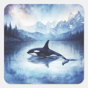 Adesivo Quadrado Orca Entre as Estrelas e Montanhas