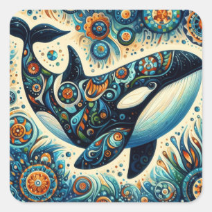 Adesivo Quadrado Orca Killer Whale Floral Whimssic - Praia Náutica