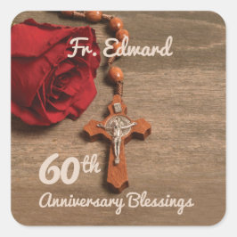 Adesivo Quadrado Ordenação do Padre 60º Aniversário Rosa e Rosary