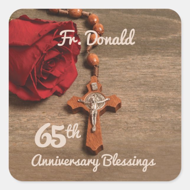 Adesivo Quadrado Ordenação do Padre 65º Rosa e Rosary (Frente)