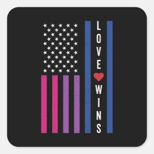 Adesivo Quadrado Orgulho Bissexual LGBTQ Amor Vence Bandeira Americ