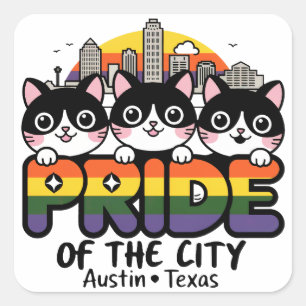 Adesivo Quadrado Orgulho da Cidade de Austin Texas EUA Rainbow Flag