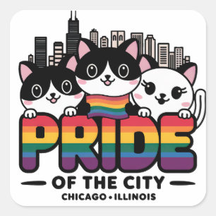 Adesivo Quadrado Orgulho da Cidade de Chicago Illinois EUA Rainbow