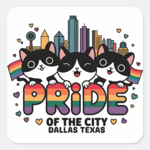 Adesivo Quadrado Orgulho da Cidade de Dallas Texas EUA Rainbow Flag