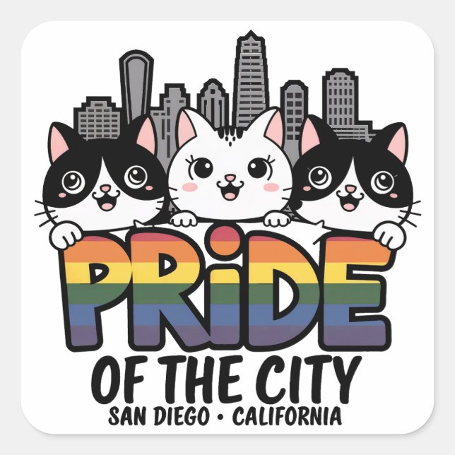 Adesivo Quadrado Orgulho da cidade de San Diego Califórnia EUA Rain (Frente)