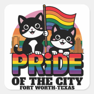 Adesivo Quadrado Orgulho de Fort Worth City Texas USA Rainbow Flag