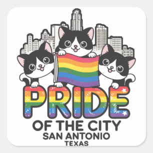 Adesivo Quadrado Orgulho de San Antonio City Texas EUA Rainbow Flag