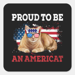 Adesivo Quadrado Orgulho de ser americano Cat USA Flag Happy 4º 4º