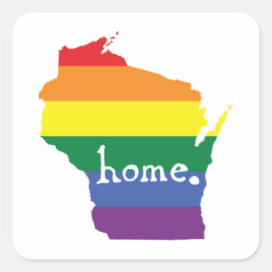 Adesivo Quadrado Orgulho gay de Wisconsin Mapa do lar
