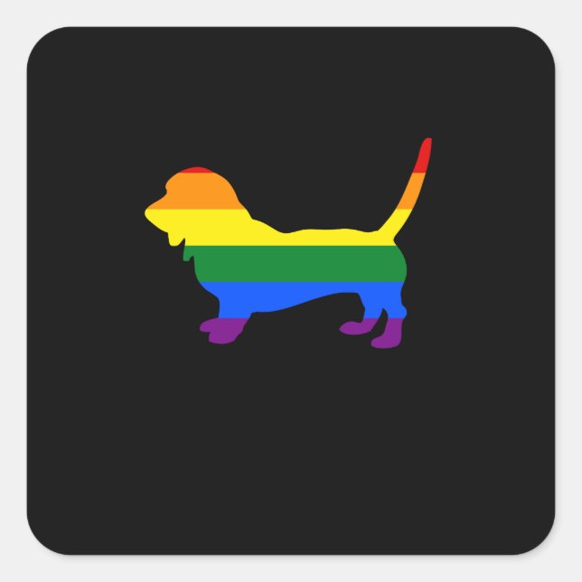 Adesivo Quadrado Orgulho gay Dog Basset Hound Orgulho gay Flag (Frente)